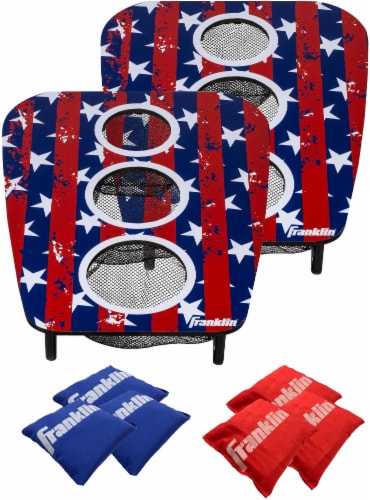 Franklin USA 3-Hole Bean Bag Toss Yard Game – Red/White/Blue Perspective: top