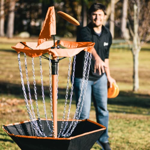 Franklin Metal Chain Disc Golf Target - Black/Orange Perspective: top