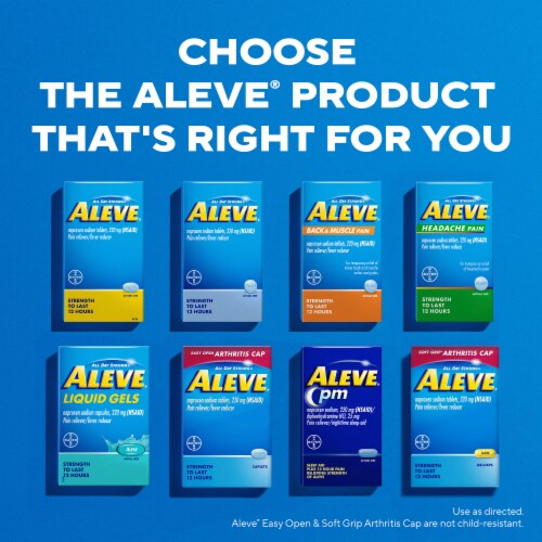 Aleve Pain Relief & Fever Reducer Naproxen Sodium Caplets Perspective: top