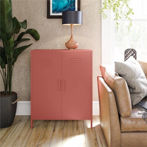 SystemBuild Bonanza 2 Door Metal Locker Storage Cabinet in Terracotta Perspective: top