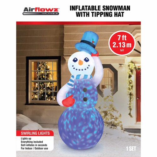 7ft Inflatable Swirling Lights Snowman with Tipping Hat Perspective: top