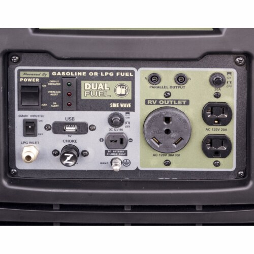 Buffalo Tools GEN3500DFI 3500W Dual Fuel Inverter Generator for Sensitive Electronics, Green Perspective: top