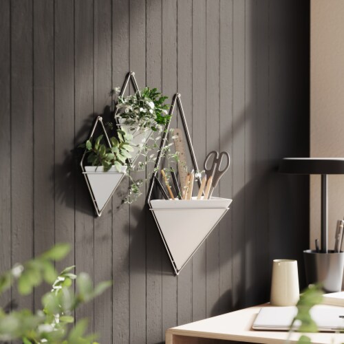Umbra 470753-670 Trigg Hanging Planter Vase & Geometric Wall Decor Container, Small - White & Perspective: top