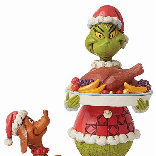 Jim Shore 7.00 Grinch With Christmas Dinner And Max Turkey Platter Dog Perspective: top