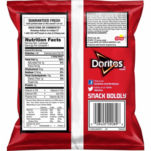 Doritos Nacho Cheese Flavored Tortilla Chips, 1 Ounce (Pack of 40) Perspective: top
