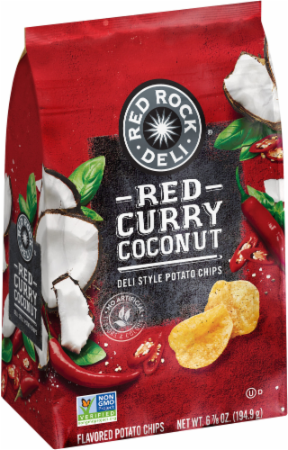Red Rock Deli Kettle Chips Red Curry Coconut Deli Style Potato Chips Snacks Perspective: top
