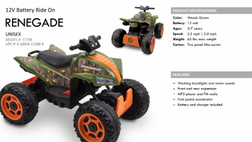 Huffy Renegade Battery Ride-On ATV - Camo Green Perspective: top