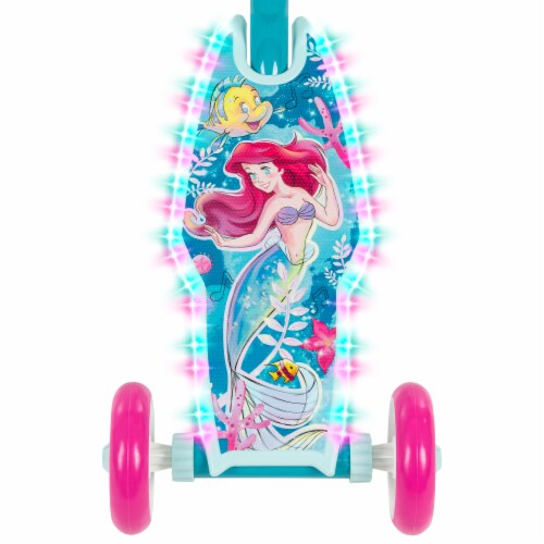 Huffy Disney The Little Mermaid Electro-Light 3 Wheel Scooter - Aqua/Pink Perspective: top