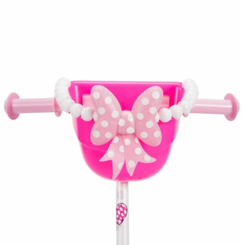 Huffy Disney Minnie Girls' 3-Wheel Scooter with Bin - White/Neon Pink Perspective: top