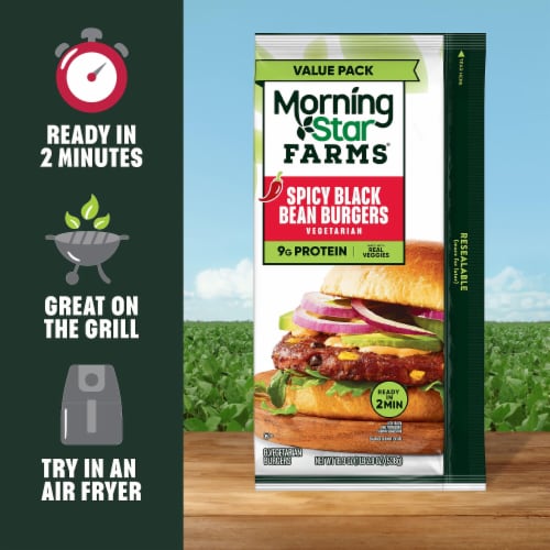MorningStar Farms® Spicy Black Bean Value Pack Plant Based Veggie Burgers Perspective: top