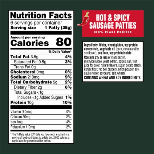 MorningStar Farms® Veggie Breakfast Hot and Spicy Vegan Sausage Patties Perspective: top