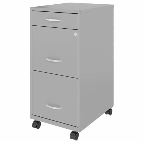 Space Solutions 18 In Wide 3 Drawer Mobile Organizer Cabinet for Offices, Silver Perspective: top