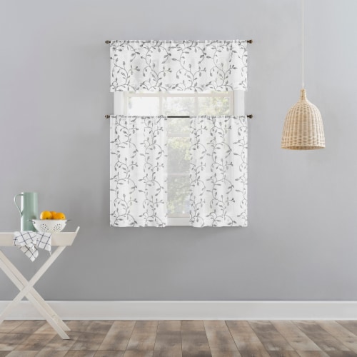 No. 918 Francine Embroidered Tier Curtain - White / Gray Perspective: top