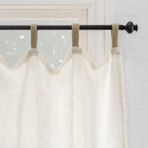 No. 918 Brinley Solid Semi-Sheer Jute-Tab Top Kitchen Valance Curtain - Natural Perspective: top
