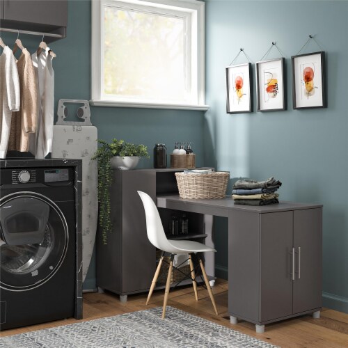 Camberly Hobby and Craft Desk with Storage Cabinet, Graphite Gray Perspective: top