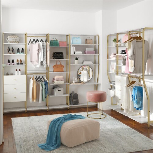 Gwyneth Closet - Vanity, White Faux Marble and Golden Bronze Perspective: top