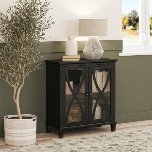 Black accent cabinet with glass doors online