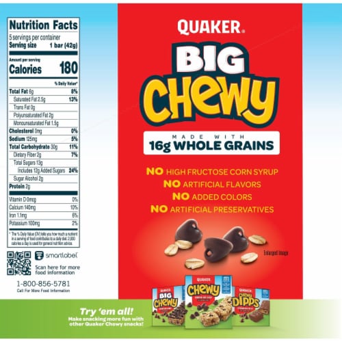 Quaker Big Chewy Chocolate Chip Granola Bars Perspective: top
