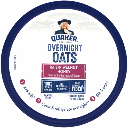 Quaker Overnight Oats Raisin Walnut Honey Chilled Oatmeal Breakfast Cup,  2.61 oz - Kroger