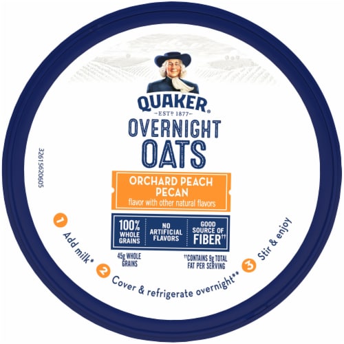Quaker Overnight Oats Orchard Peach Pecan Chilled Oatmeal Breakfast Cup Perspective: top