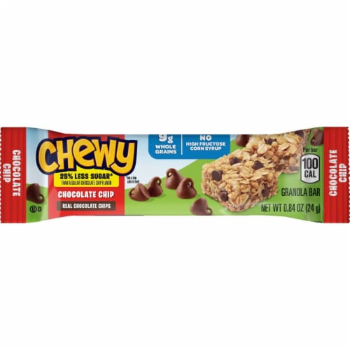 Quaker Chewy Reduced Sugar Chocolate Chip Granola Bars Perspective: top