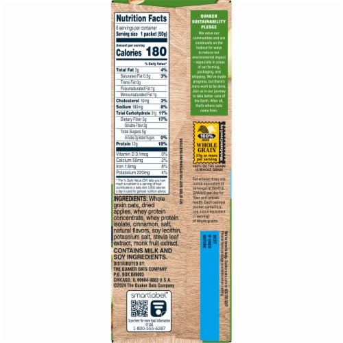 Quaker® Apples & Cinnamon No Added Sugar Protein Instant Oatmeal Perspective: top
