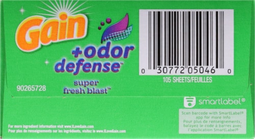 Gain® + Odor Defense™ Odor Fighting Super Fresh Blast™ Dryer Sheets Perspective: top