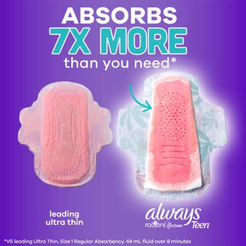 Always Radiant Teen Pads with FlexFoam Extra Heavy Absorbency Size 3 Unscented Perspective: top