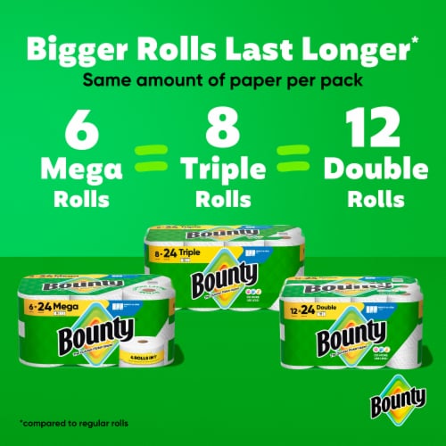 Bounty Paper Towels Select-A-Size White, 8 Triple Rolls, 123 Sheets Per Roll Perspective: top