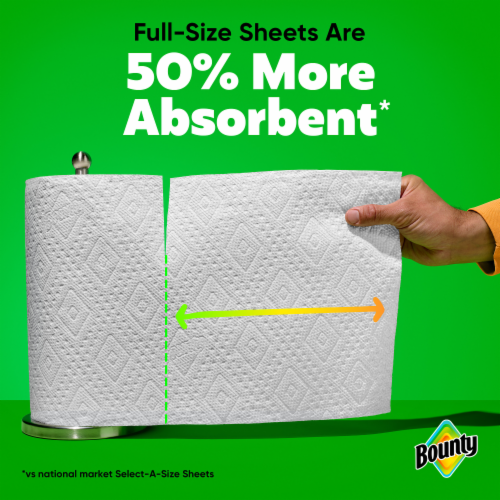 Bounty Paper Towels Full Sheet White, 6 Double Rolls, 50 Sheets Per Roll Perspective: top