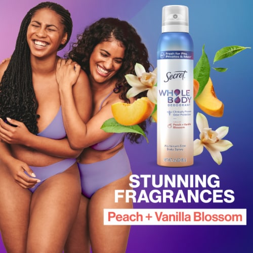 Secret for Women Whole Body Deodorant Aluminum Free Spray Peach & Vanilla Perspective: top