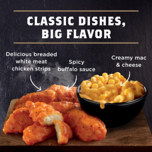 Banquet Mega Meats Boneless Buffalo Style Chicken Strips With Mac And Cheese Frozen Meal Perspective: top