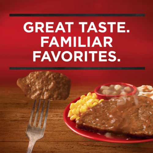 Banquet Meatloaf With Creamy Mashed Potatoes And Cinnamon Apple Dessert Frozen Meal Perspective: top