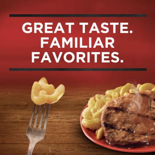 Banquet Salisbury Steak With Mac And Cheese Frozen Meal Perspective: top