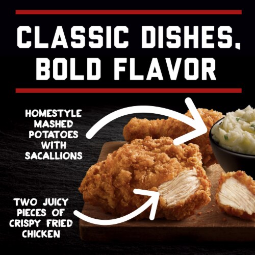 Banquet Mega Meats Original Crispy Chicken With Homestyle Mashed Potatoes Frozen Meal Perspective: top