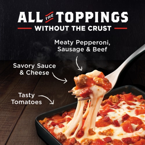 Banquet Mega Crustless Three Meat Pizza Frozen Meal Perspective: top