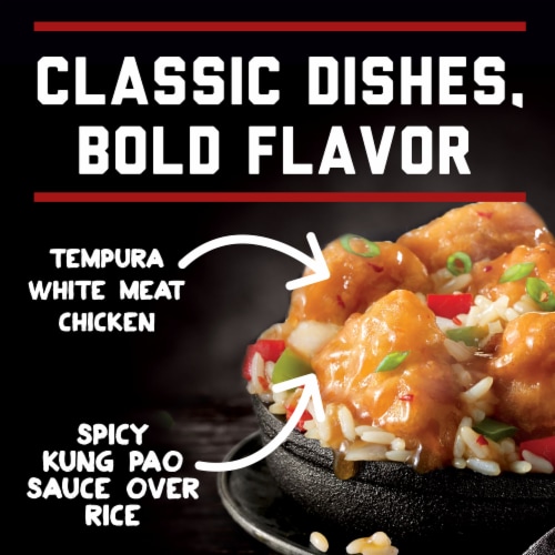 Banquet Mega Bowls Kung Pao Chicken Frozen Meal Perspective: top