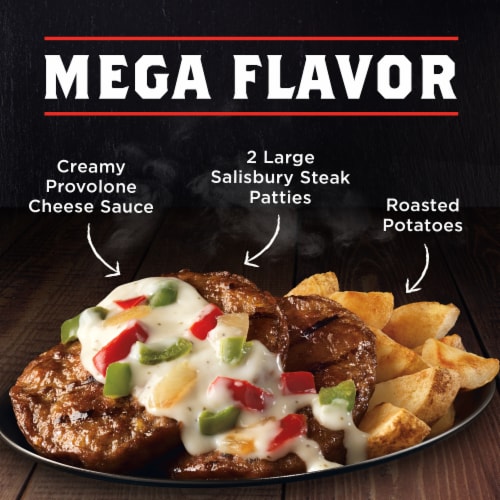Banquet Mega Meal Creamy Provolone Salisbury Steak Frozen Meal Perspective: top