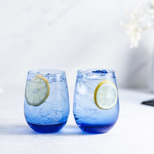 Libbey Classic Blue All-Purpose Stemless Wine Glasses, Set of 6 Perspective: top