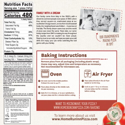 Home Run Inn Sausage and Uncured Pepperoni Thin Crust Personal Frozen Pizza Perspective: top