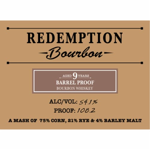 Redemption Aged 9 Years Barrel Proof Kentucky Straight Bourbon Whiskey Perspective: top