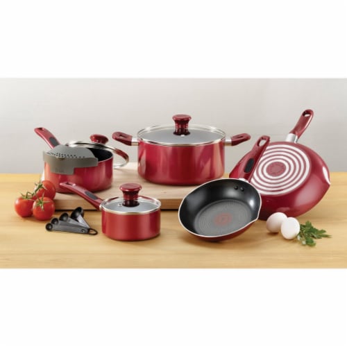 T-Fal B039SE64 Excite 14-Piece Non-stick Cookware Set Red Perspective: top