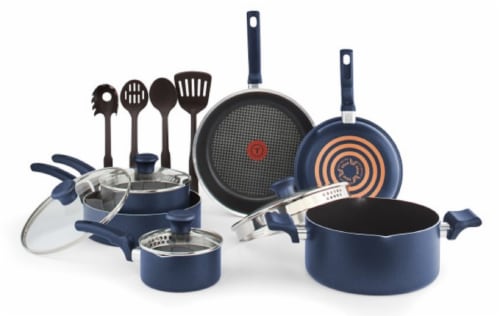 T-Fal® Cook & Strain Non-Stick Pots & Pans Set - Blue Perspective: top