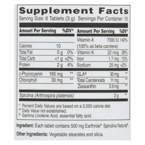 Earthrise Spirulina - 500 mg - 90 Tablets Perspective: top