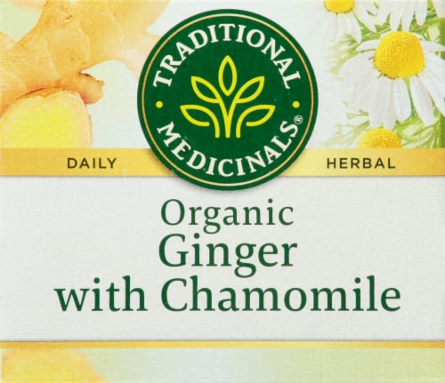 Traditional Medicinal Organic Ginger with Chamomile Tea Bags Perspective: top