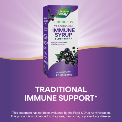 Nature’s Way Sambucus Traditional Immune Concentrated Black Elderberry Extract Berry Flavored Syrup Perspective: top