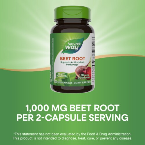 Nature's Way Beet Root Supports Antioxidant Pathways Vegan Capsules 1000 mg Per 2 Capsule Serving Perspective: top