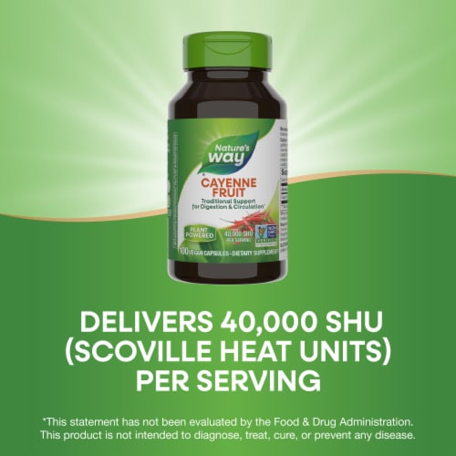 Nature's Way Cayenne Fruit Vegan Capsules 40000 SHU per Serving Perspective: top