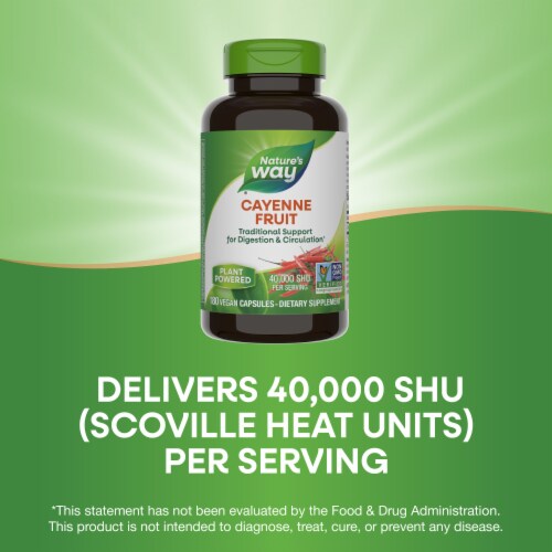 Nature's Way Cayenne Fruit Vegan Capsules 40000 SHU per Serving Perspective: top