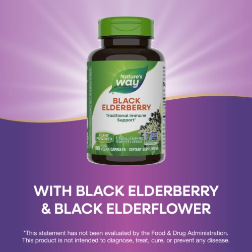 Nature's Way Black Elderberry With Elderberry And Elderflower Capsules 1150 mg Per 2 Capsule Serving Perspective: top